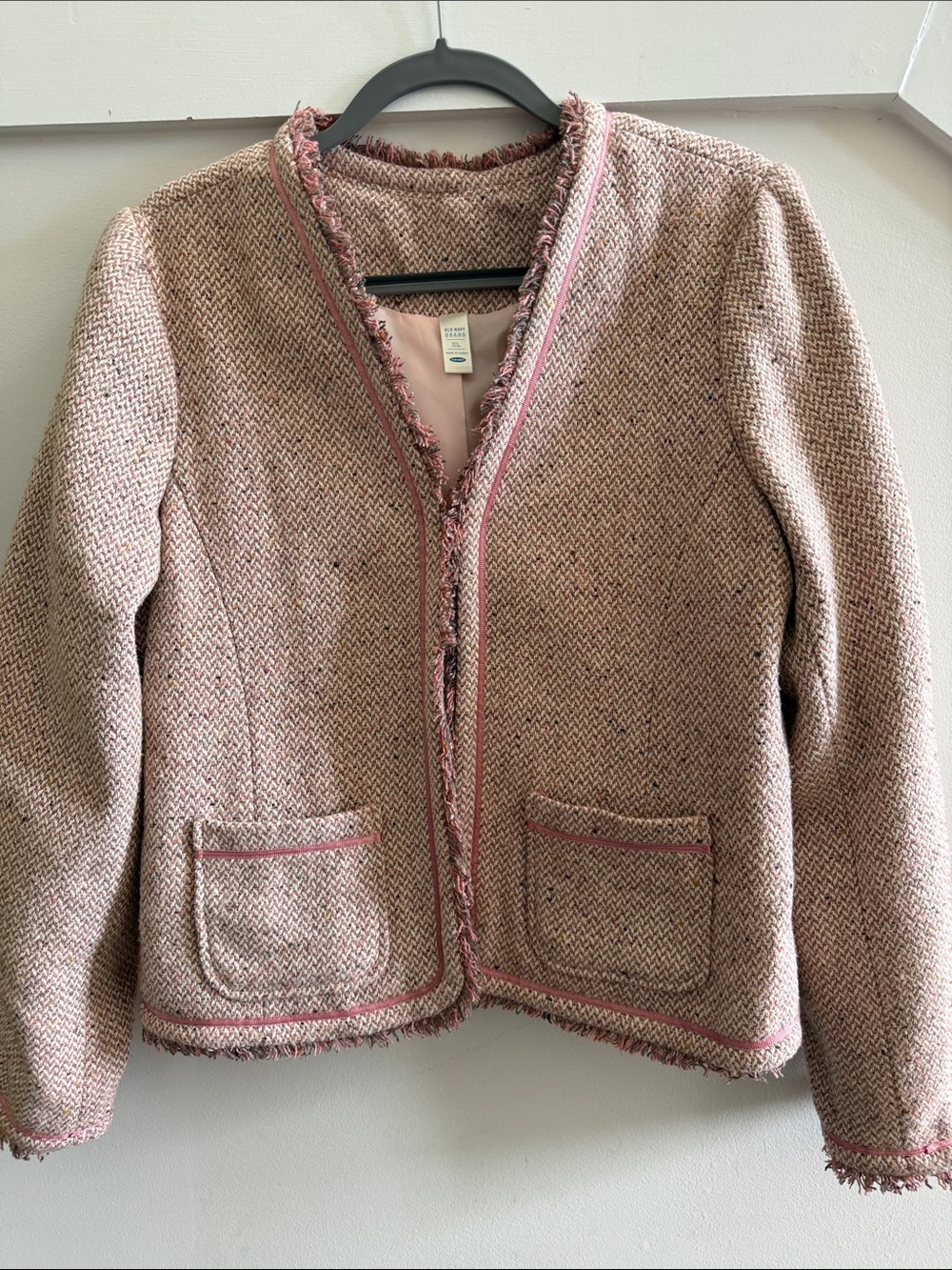 Old Navy Pink Tweed Collarless Blazer